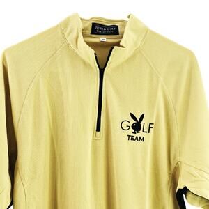 Playboy Golf Polo Shirt 1/4 Zip Shirt Yellow Wicking Quick Dry Breathable